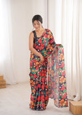 Jyoti Fashion Women's Multicolor Chinon Digital Printed Designer Saree with Blouse