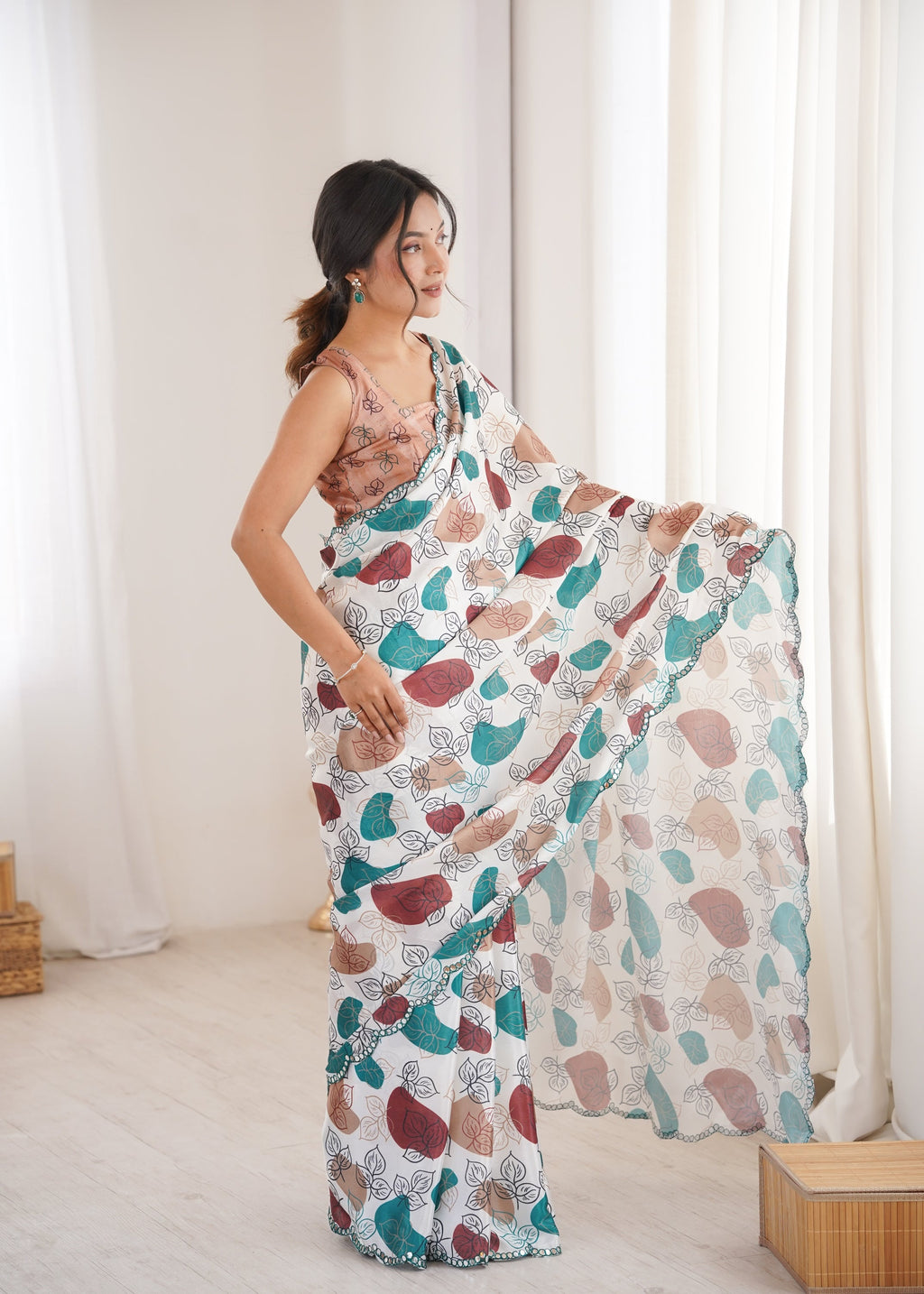 Jyoti Fashion Women's Multicolor Chinon Digital Printed Designer Saree with Blouse