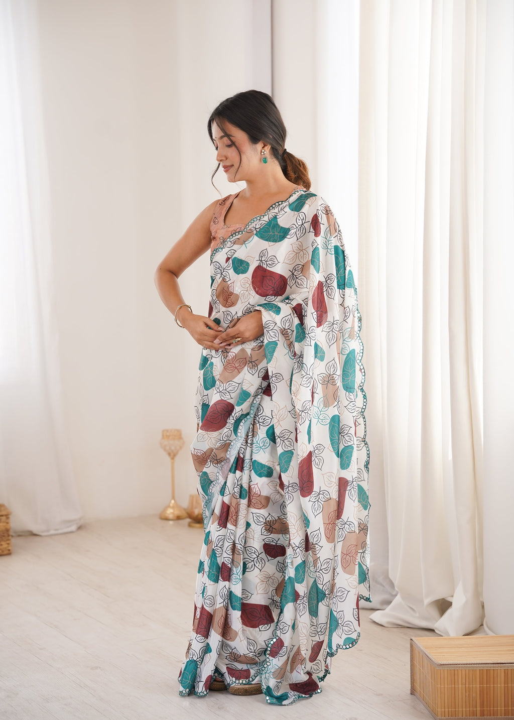 Jyoti Fashion Women's Multicolor Chinon Digital Printed Designer Saree with Blouse