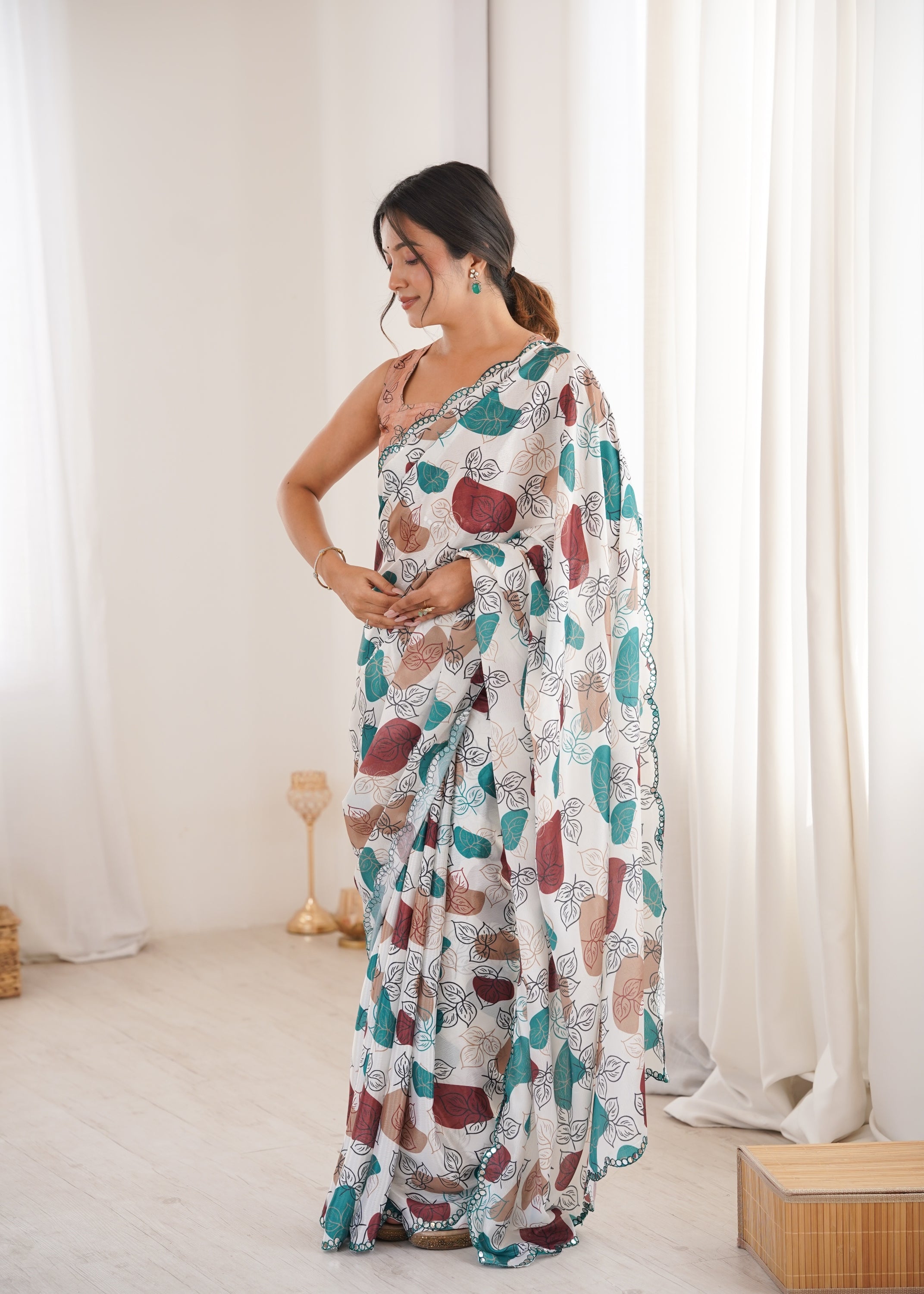 Jyoti Fashion Women's Multicolor Chinon Digital Printed Designer Saree with Blouse