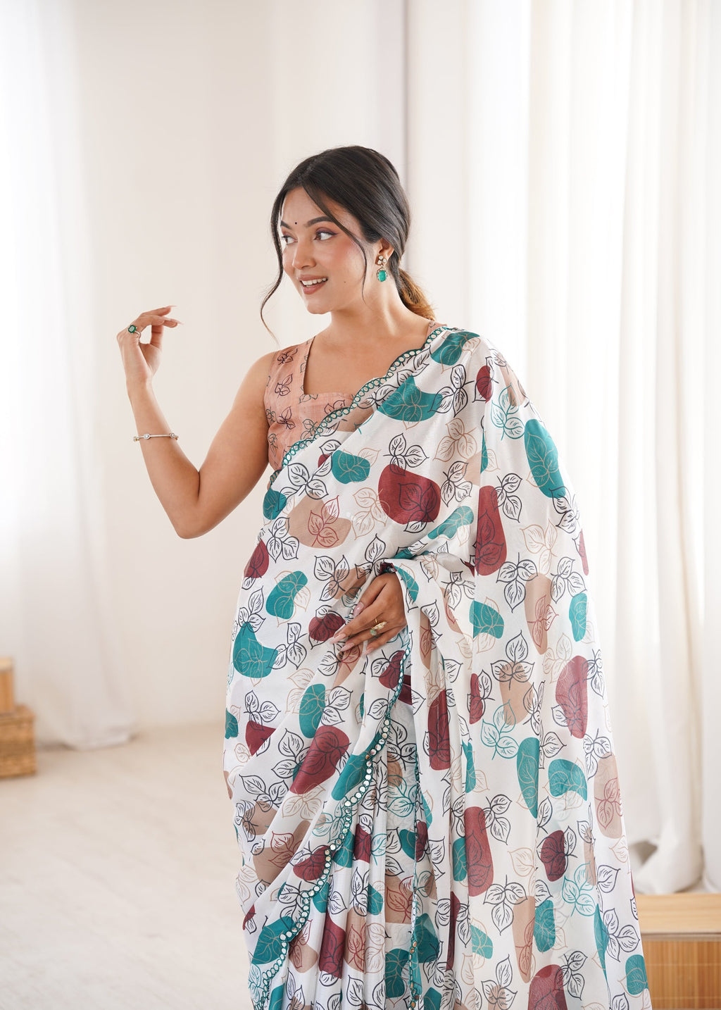 Jyoti Fashion Women's Multicolor Chinon Digital Printed Designer Saree with Blouse