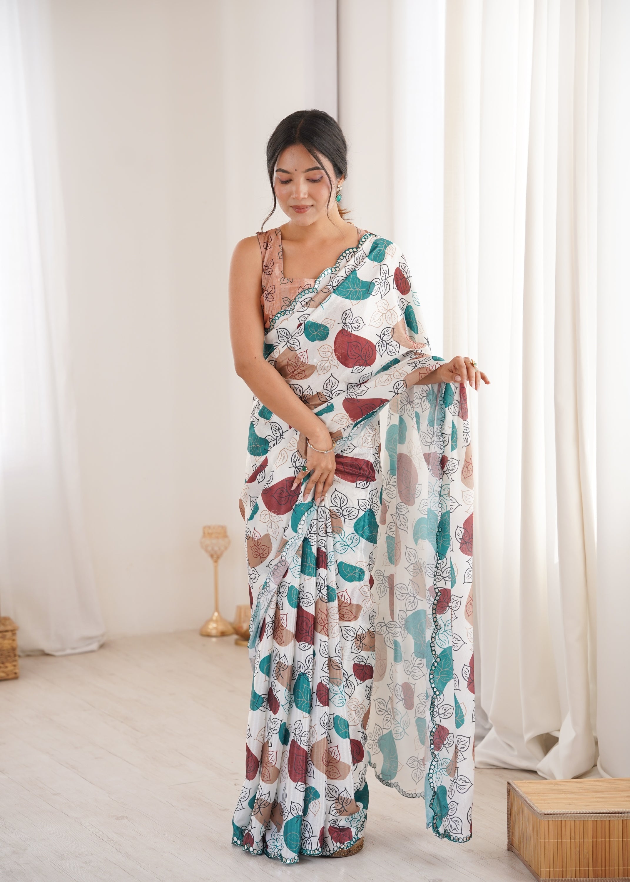 Jyoti Fashion Women's Multicolor Chinon Digital Printed Designer Saree with Blouse