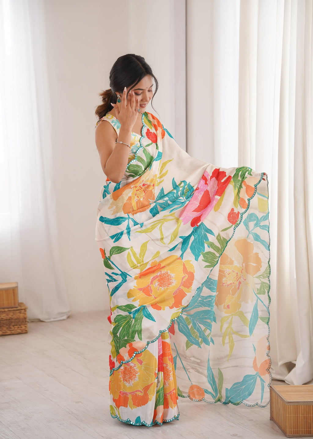 Jyoti Fashion Women's Multicolor Chinon Digital Printed Designer Saree with Blouse