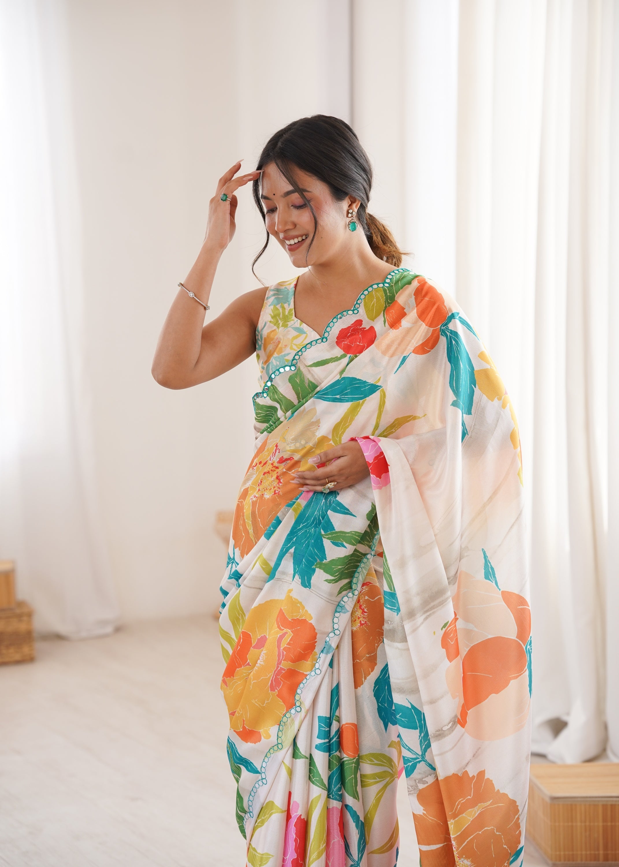 Jyoti Fashion Women's Multicolor Chinon Digital Printed Designer Saree with Blouse