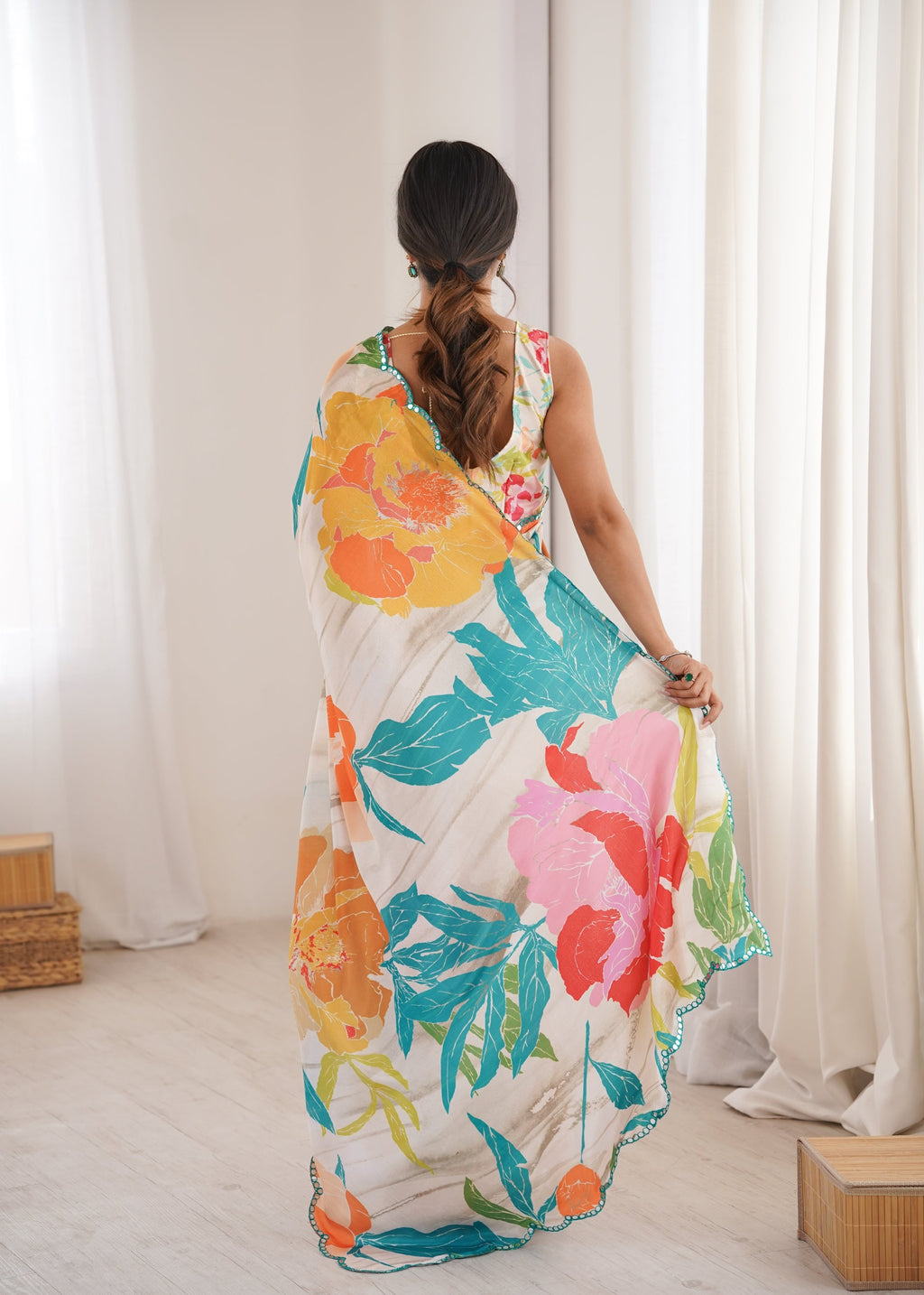 Jyoti Fashion Women's Multicolor Chinon Digital Printed Designer Saree with Blouse