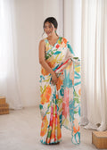 Jyoti Fashion Women's Multicolor Chinon Digital Printed Designer Saree with Blouse