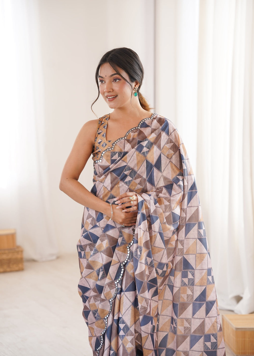 Jyoti Fashion Women's Multicolor Chinon Digital Printed Designer Saree with Blouse