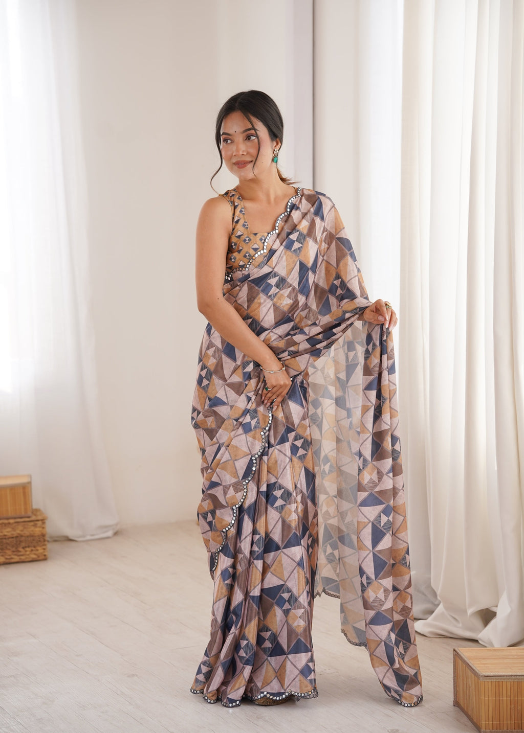 Jyoti Fashion Women's Multicolor Chinon Digital Printed Designer Saree with Blouse