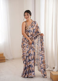 Jyoti Fashion Women's Multicolor Chinon Digital Printed Designer Saree with Blouse