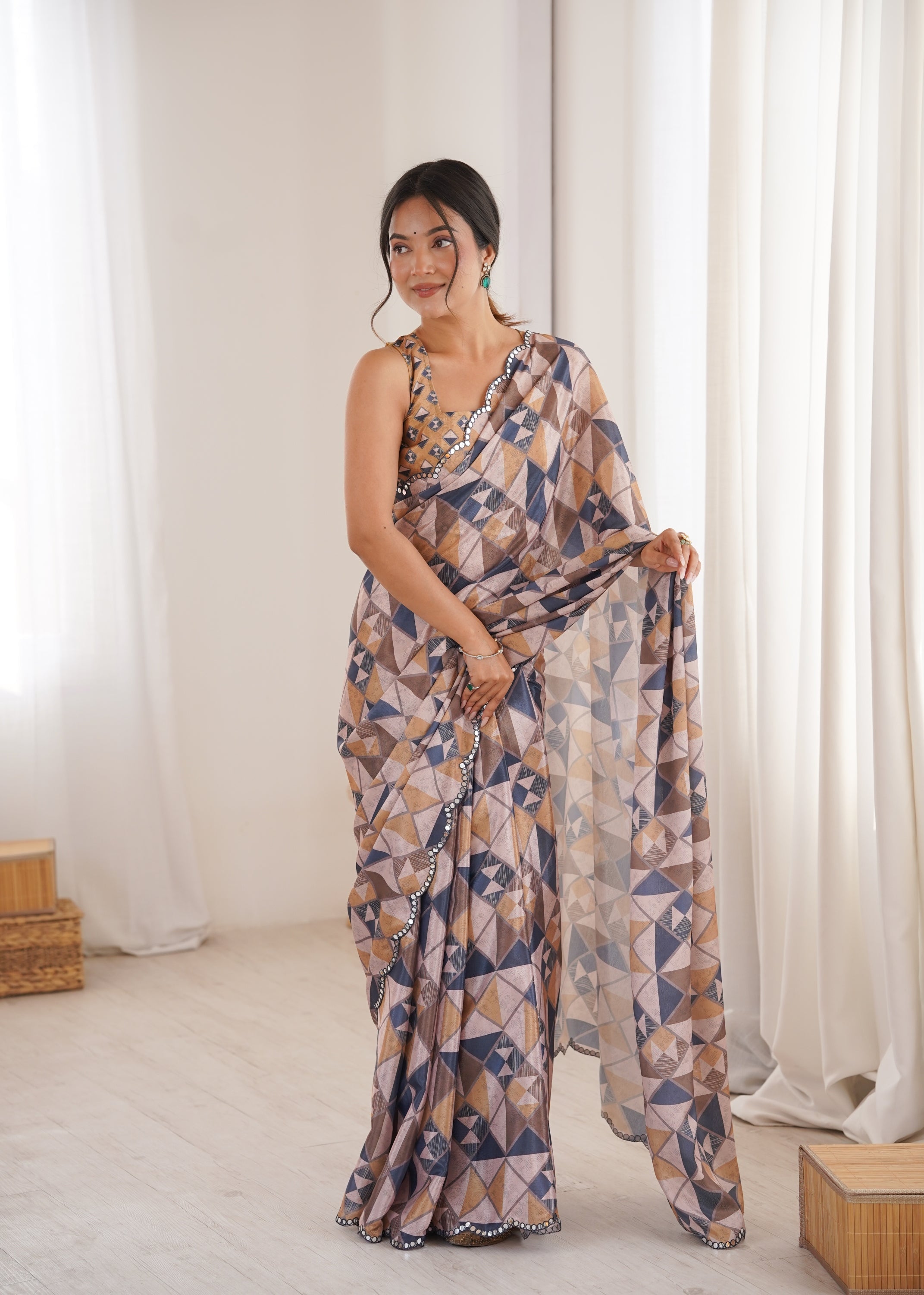 Jyoti Fashion Women's Multicolor Chinon Digital Printed Designer Saree with Blouse