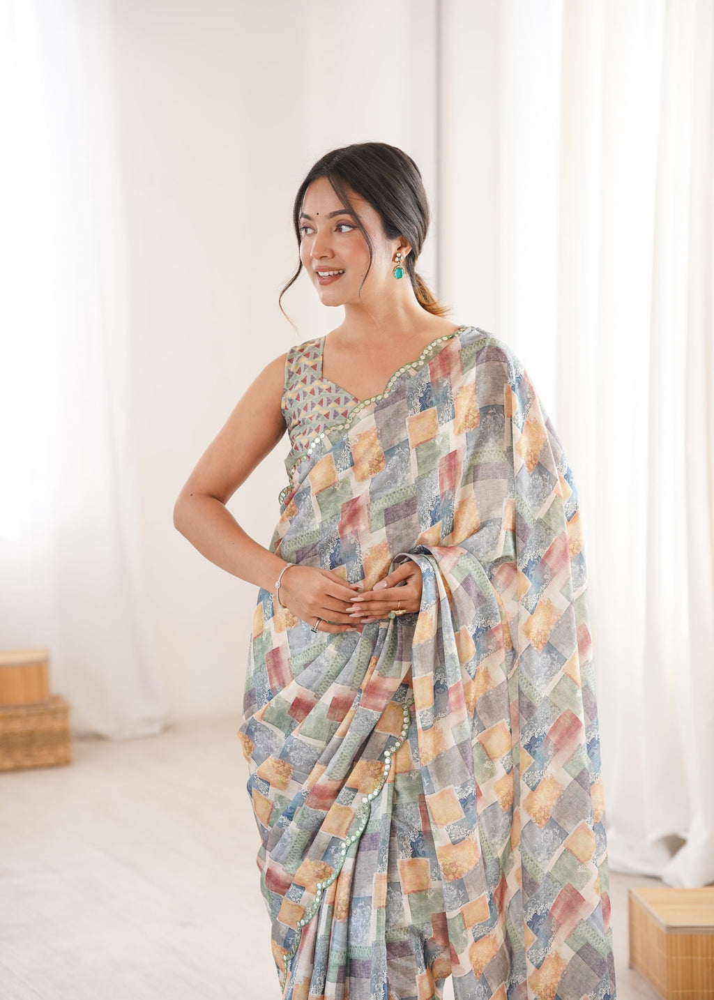 Jyoti Fashion Women's Multicolor Chinon Digital Printed Designer Saree with Blouse