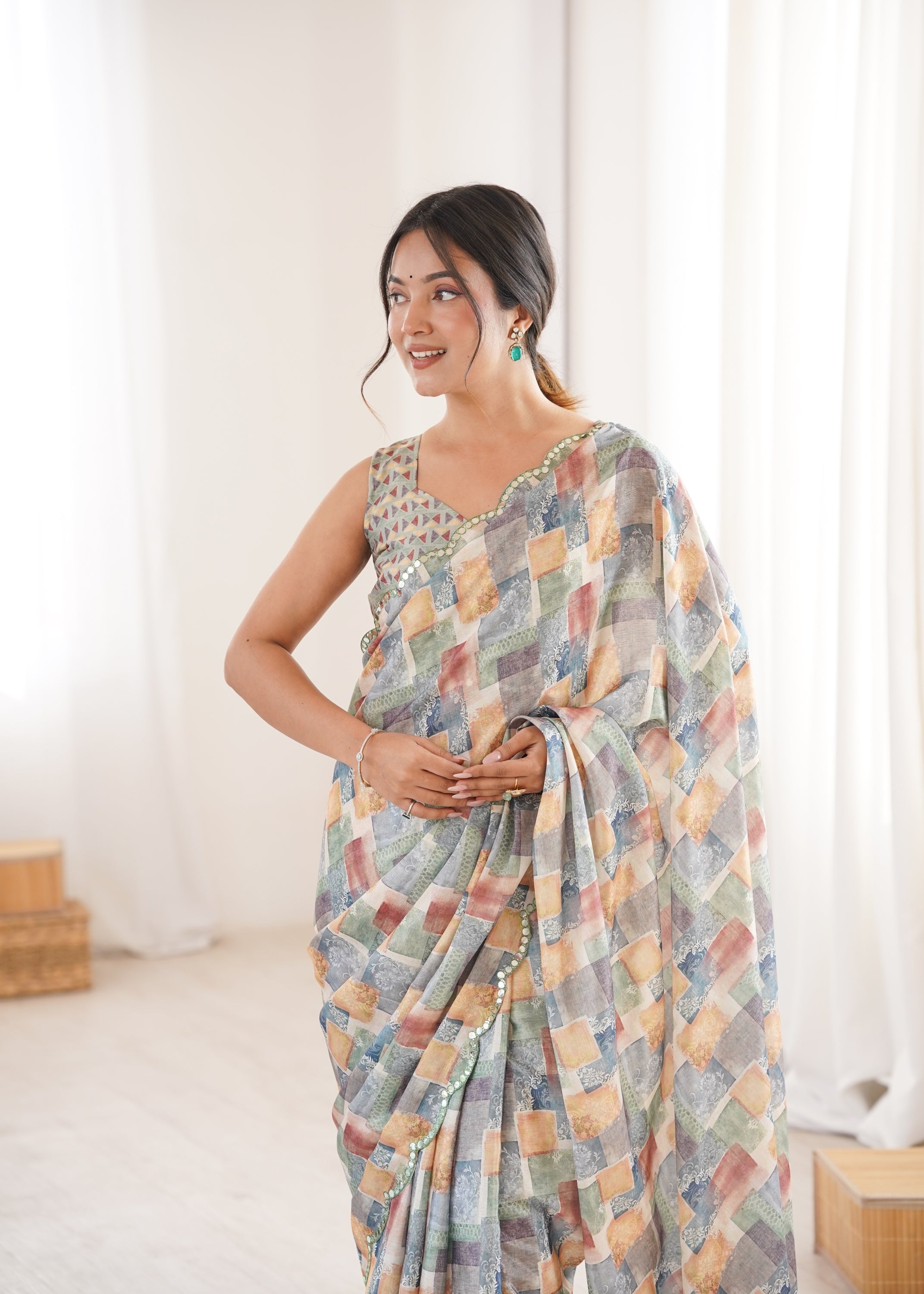 Jyoti Fashion Women's Multicolor Chinon Digital Printed Designer Saree with Blouse