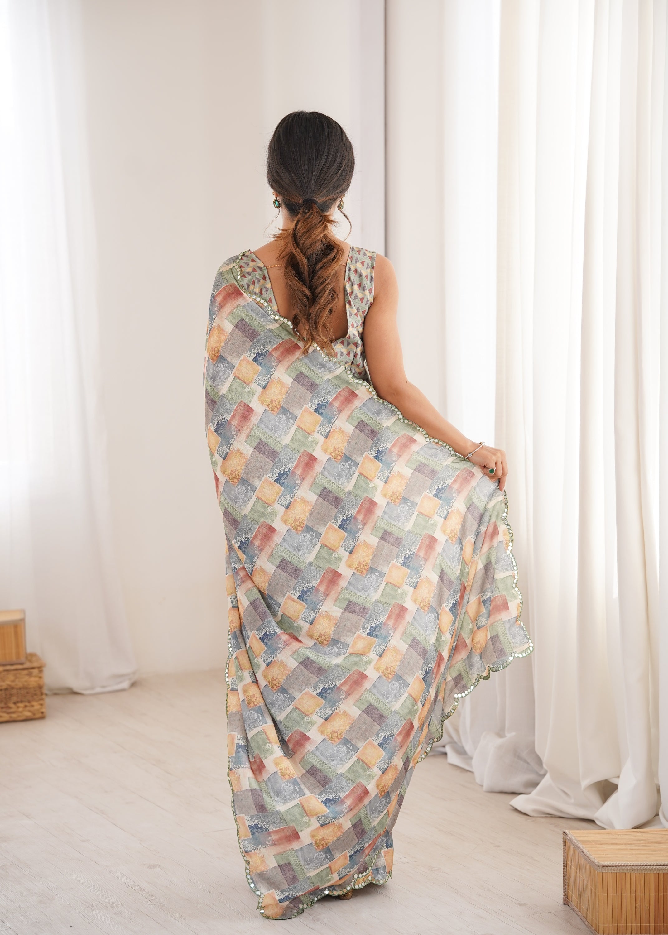 Jyoti Fashion Women's Multicolor Chinon Digital Printed Designer Saree with Blouse