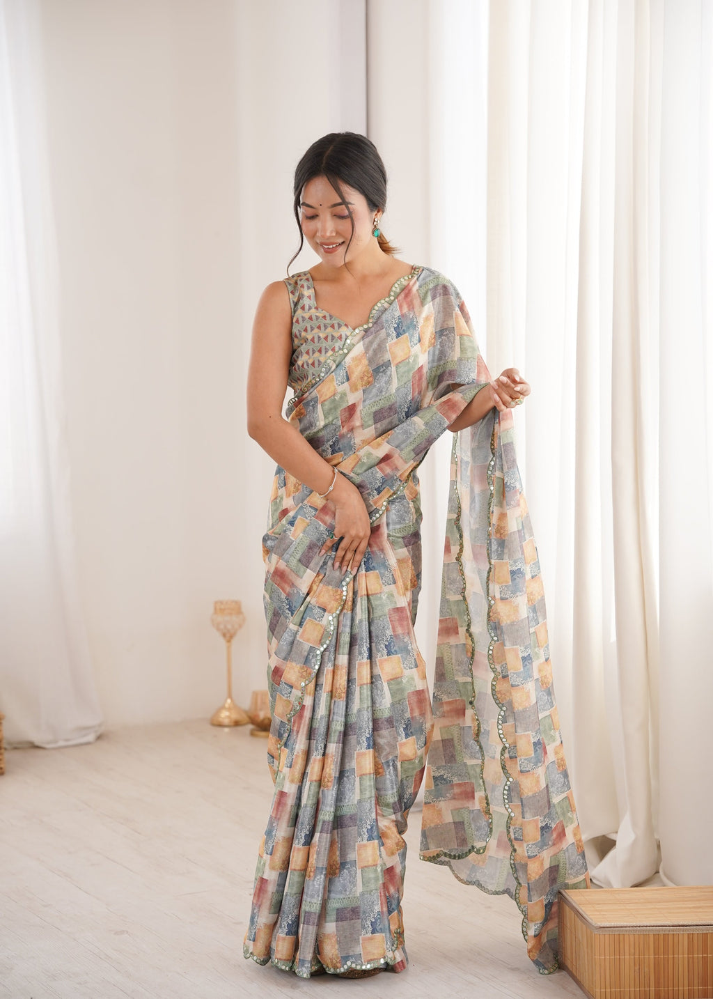 Jyoti Fashion Women's Multicolor Chinon Digital Printed Designer Saree with Blouse