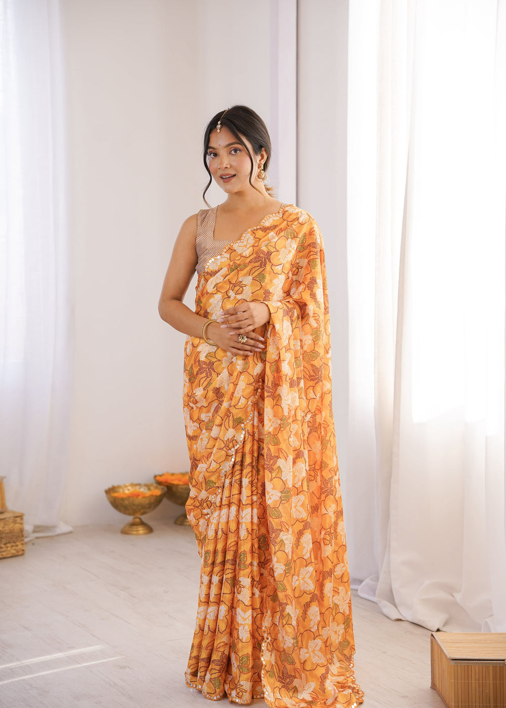 Jyoti Fashion Women's Multicolor Chinon Digital Printed Designer Saree with Blouse