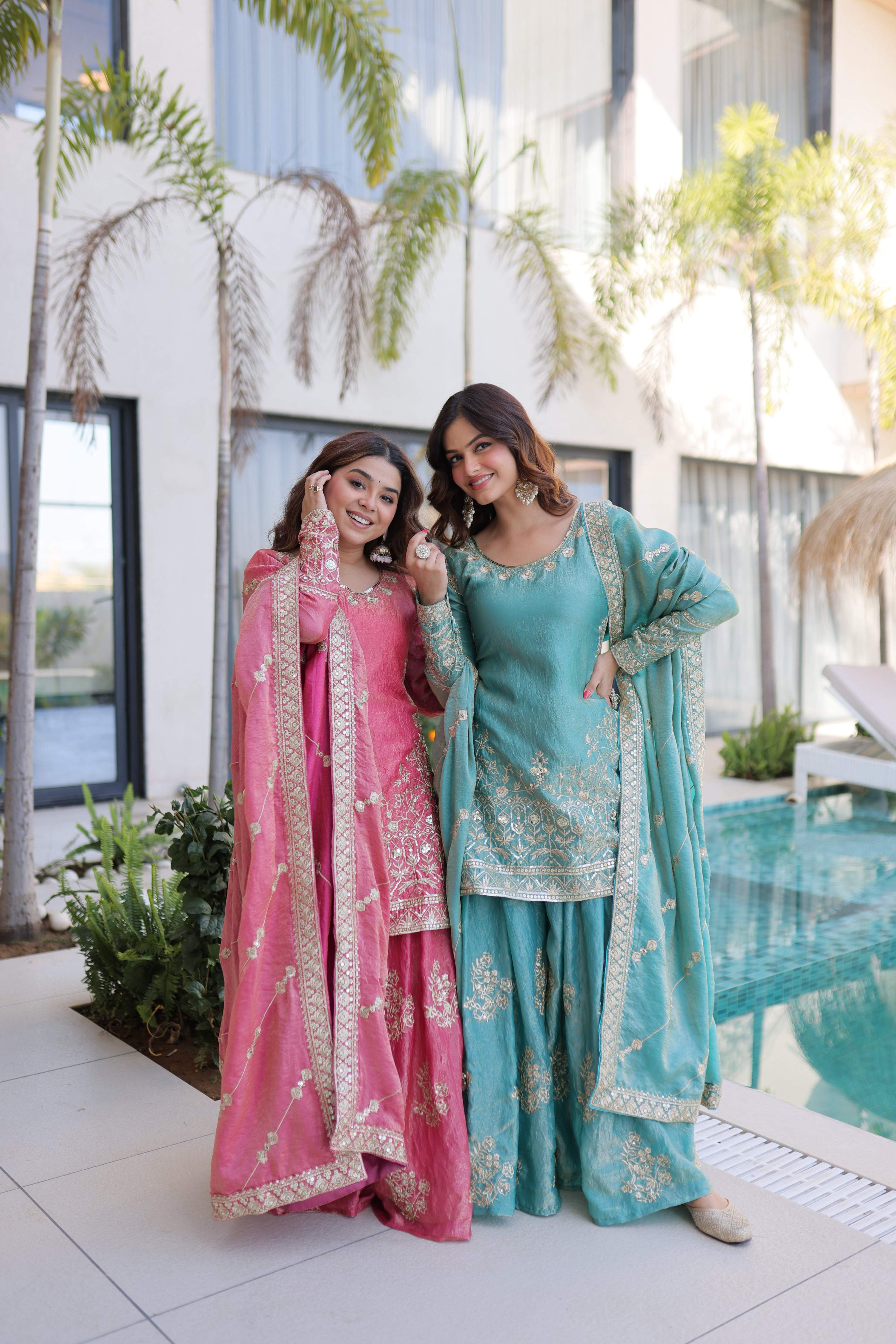 Jyoti Fashion Pink Fendy Crush Embroidered Designer Combo Sharara & Sets
