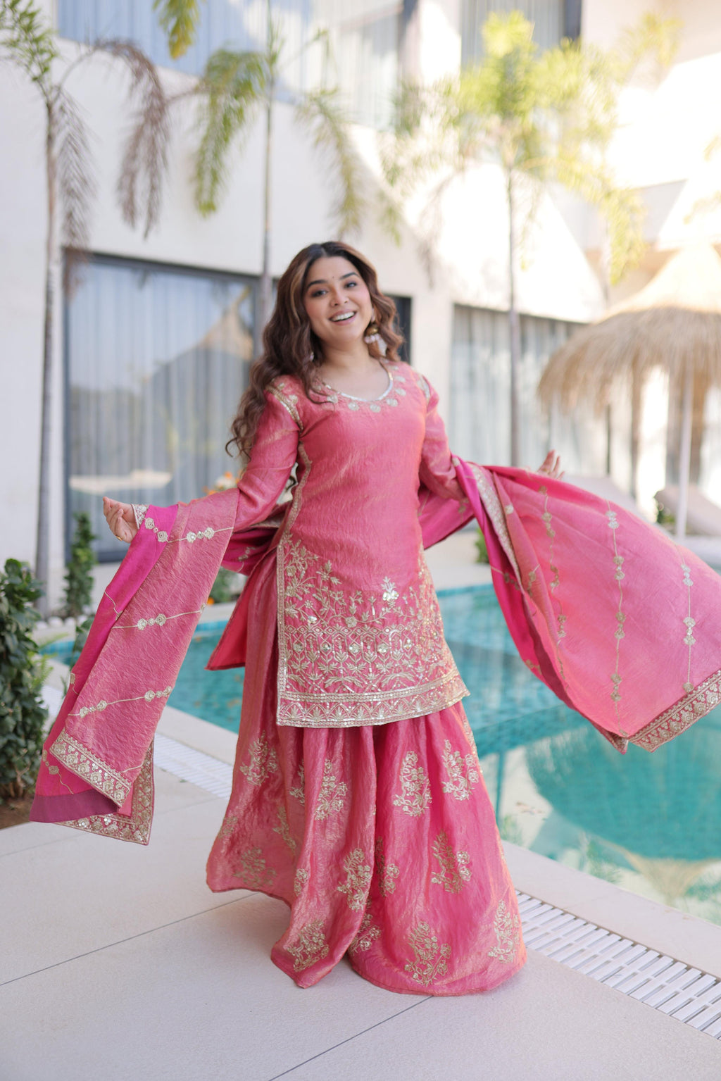 Jyoti Fashion Pink Fendy Crush Embroidered Designer Sharara & Sets