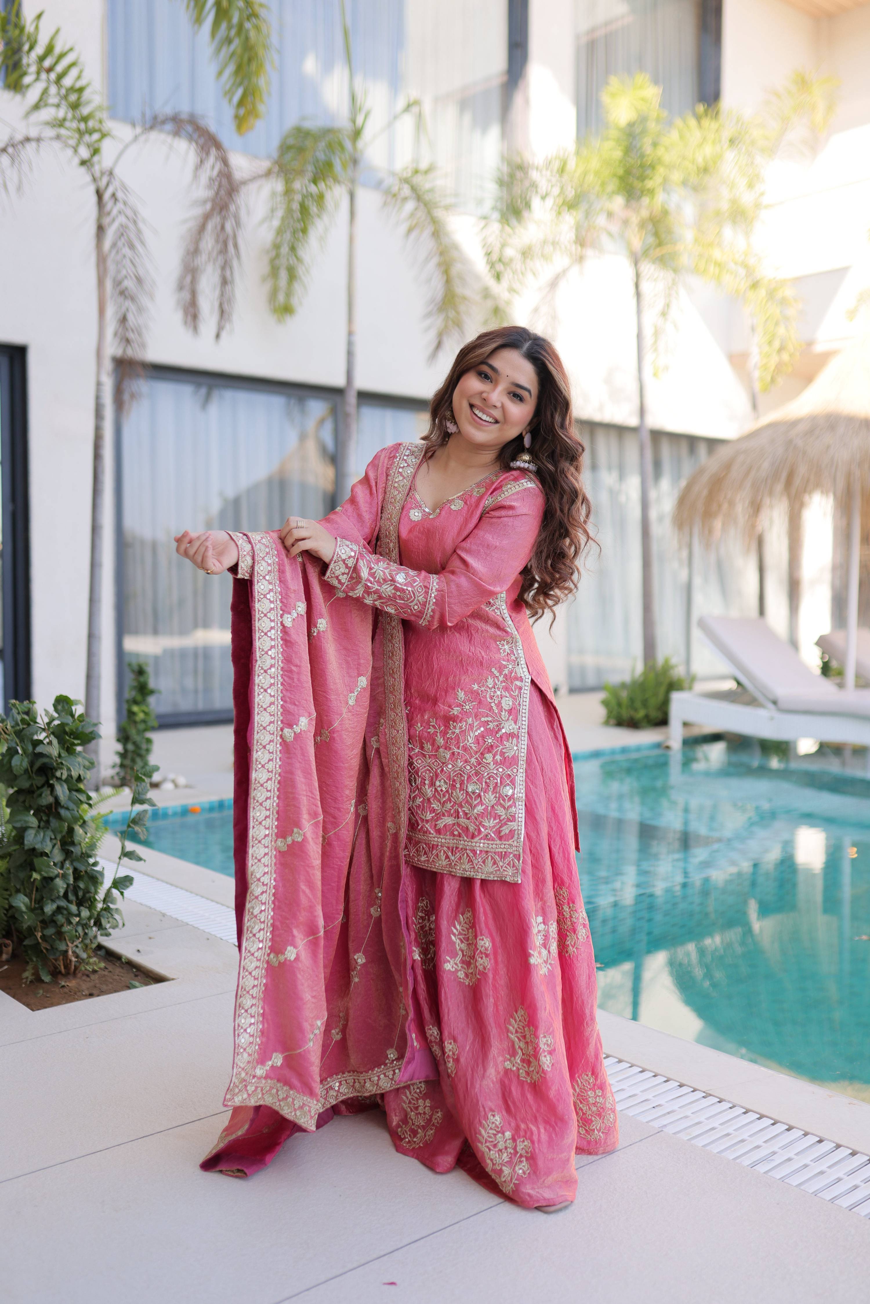 Jyoti Fashion Pink Fendy Crush Embroidered Designer Sharara & Sets