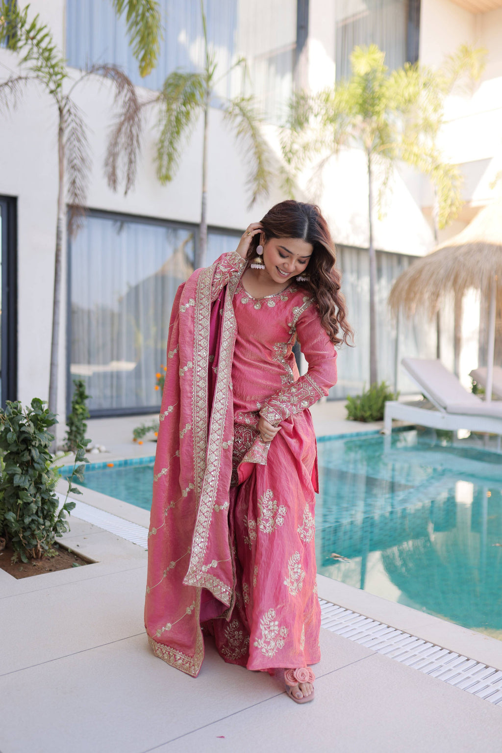Jyoti Fashion Pink Fendy Crush Embroidered Designer Sharara & Sets