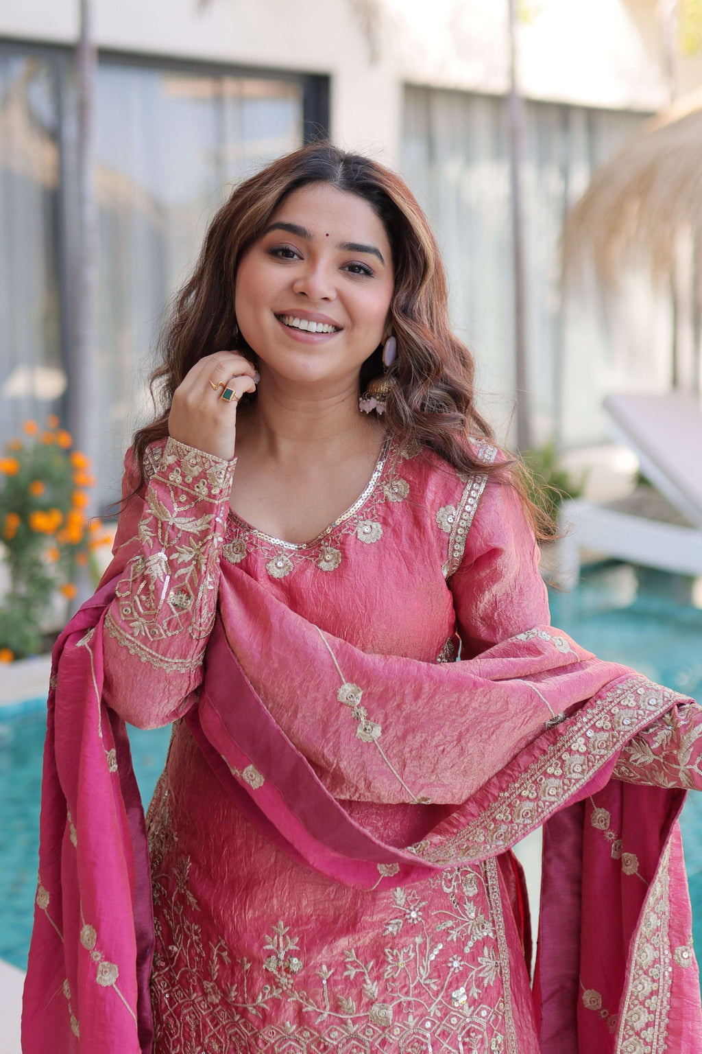Jyoti Fashion Pink Fendy Crush Embroidered Designer Sharara & Sets