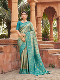 Jyoti Fashion Women's Teal Soft Banarasi Silk Zari Woven Saree with Blouse