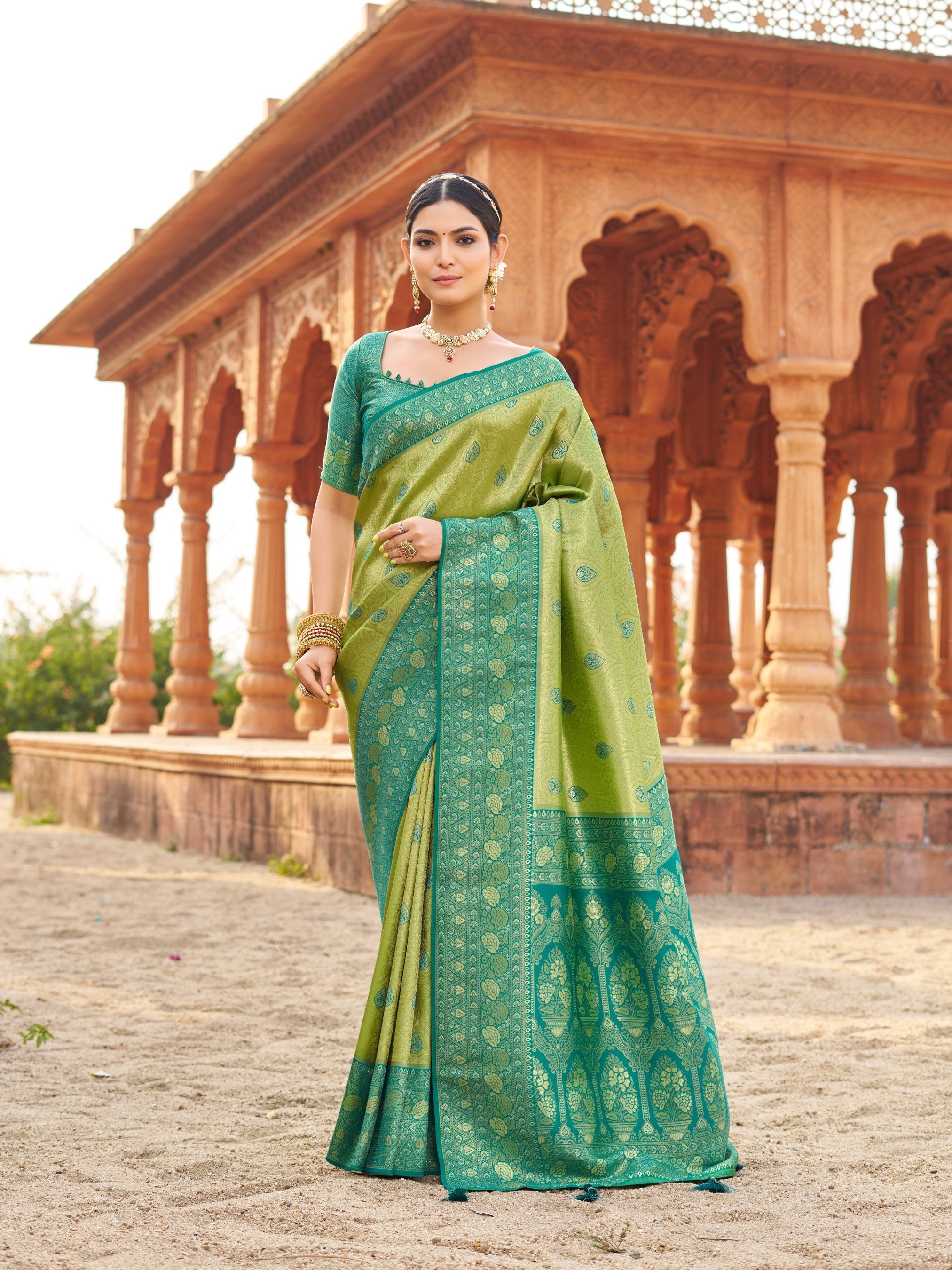 Jyoti Fashion Women's Green Soft Banarasi Silk Zari Woven Saree with Blouse