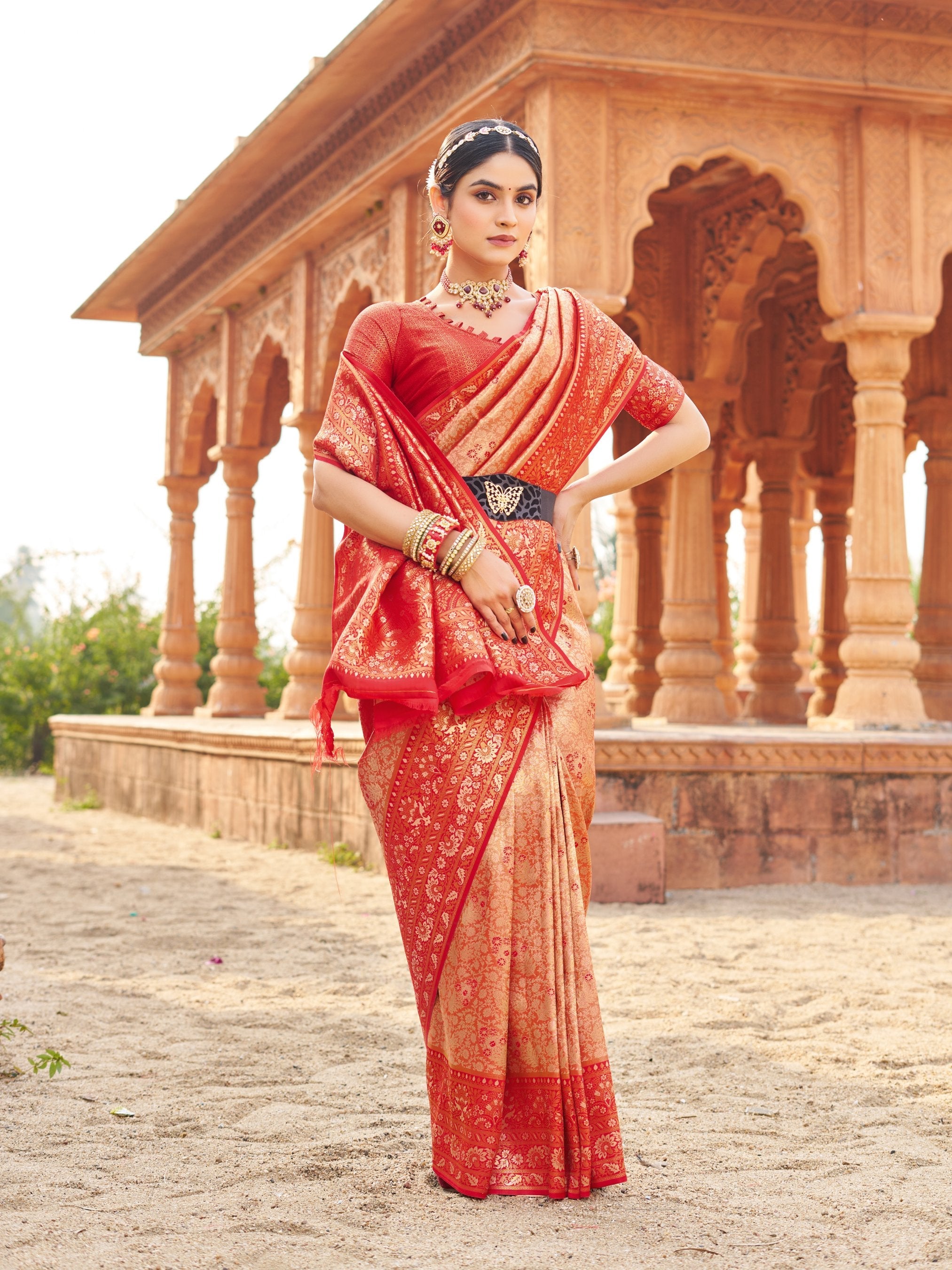 Jyoti Fashion Women's Peach Soft Banarasi Silk Zari Woven Saree with Blouse