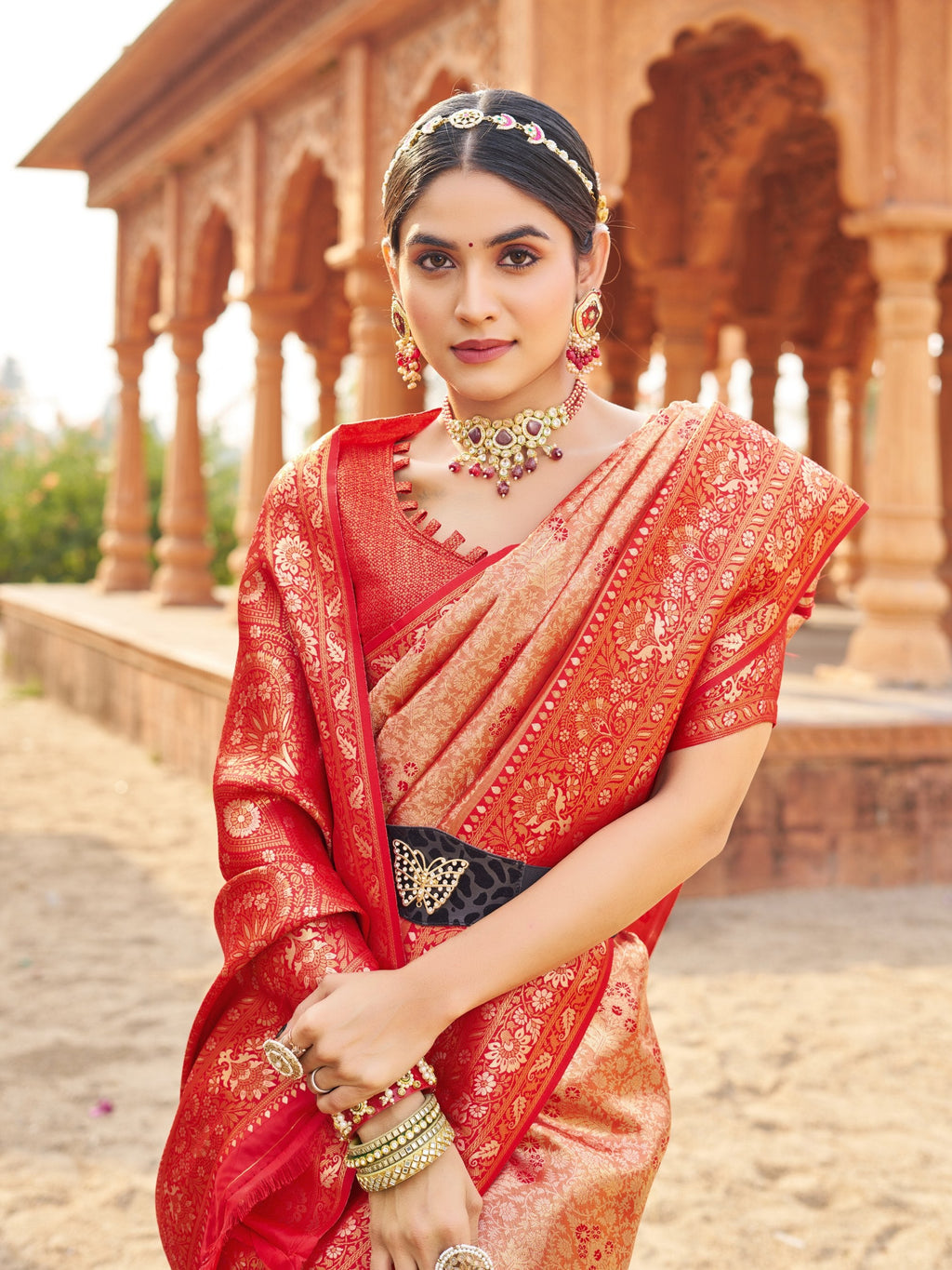 Jyoti Fashion Women's Peach Soft Banarasi Silk Zari Woven Saree with Blouse