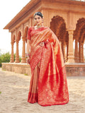 Jyoti Fashion Women's Peach Soft Banarasi Silk Zari Woven Saree with Blouse