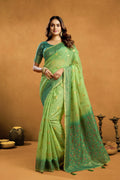 Jyoti Fashion Women's Green Premium Spun Cotton Zari Woven Saree with Blouse