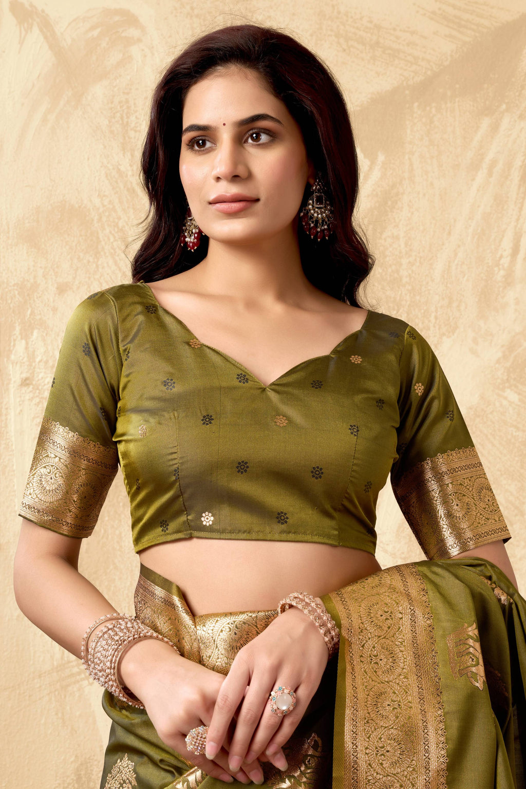 Jyoti Fashion Women's Mehendi Silk Zari Woven Saree with Blouse