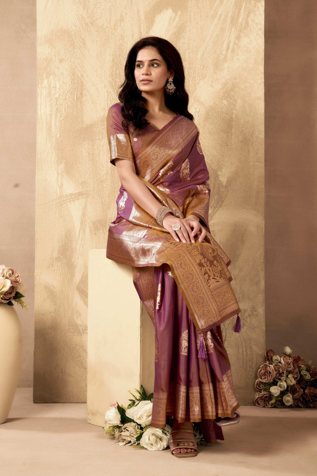 Jyoti Fashion Women's Wine Silk Zari Woven Saree with Blouse