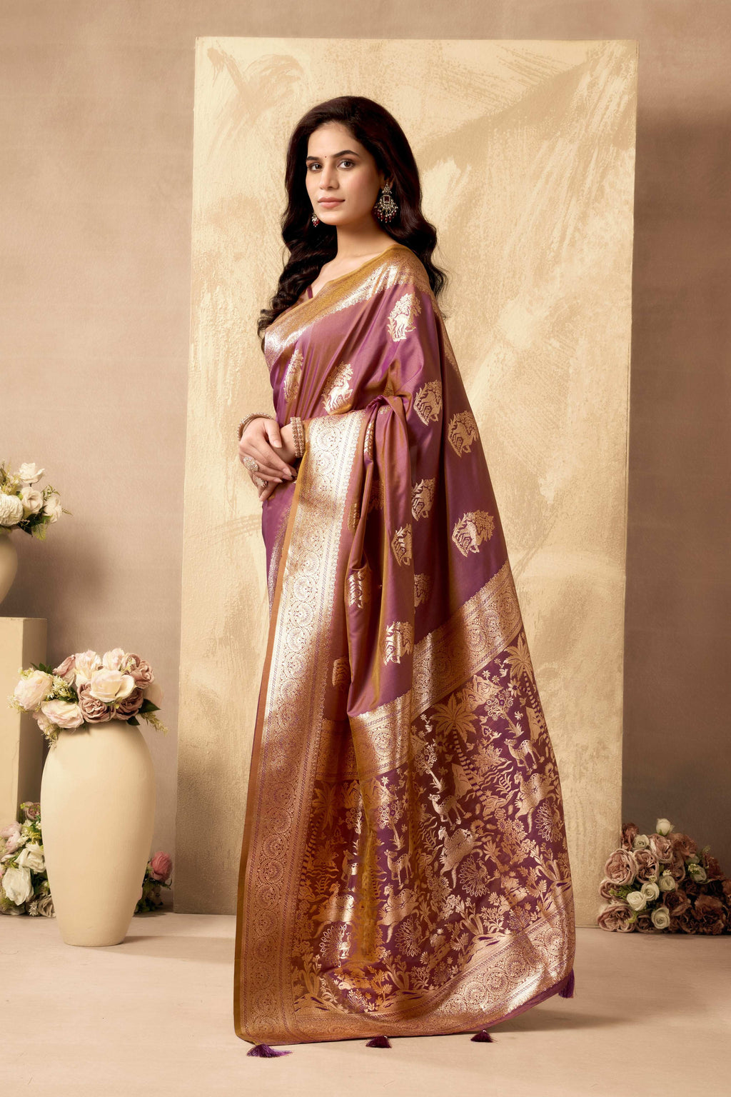 Jyoti Fashion Women's Wine Silk Zari Woven Saree with Blouse