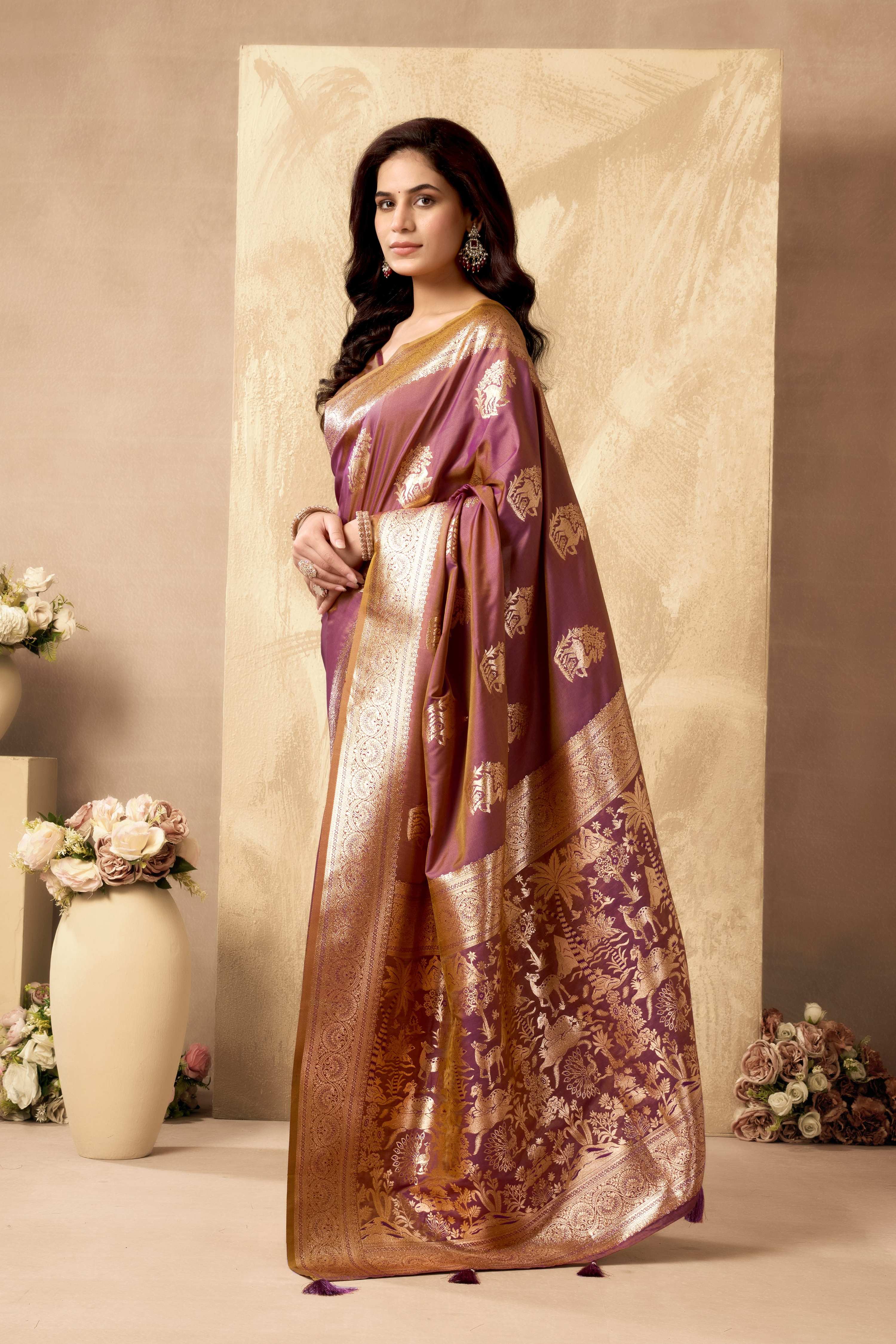 Jyoti Fashion Women's Wine Silk Zari Woven Saree with Blouse