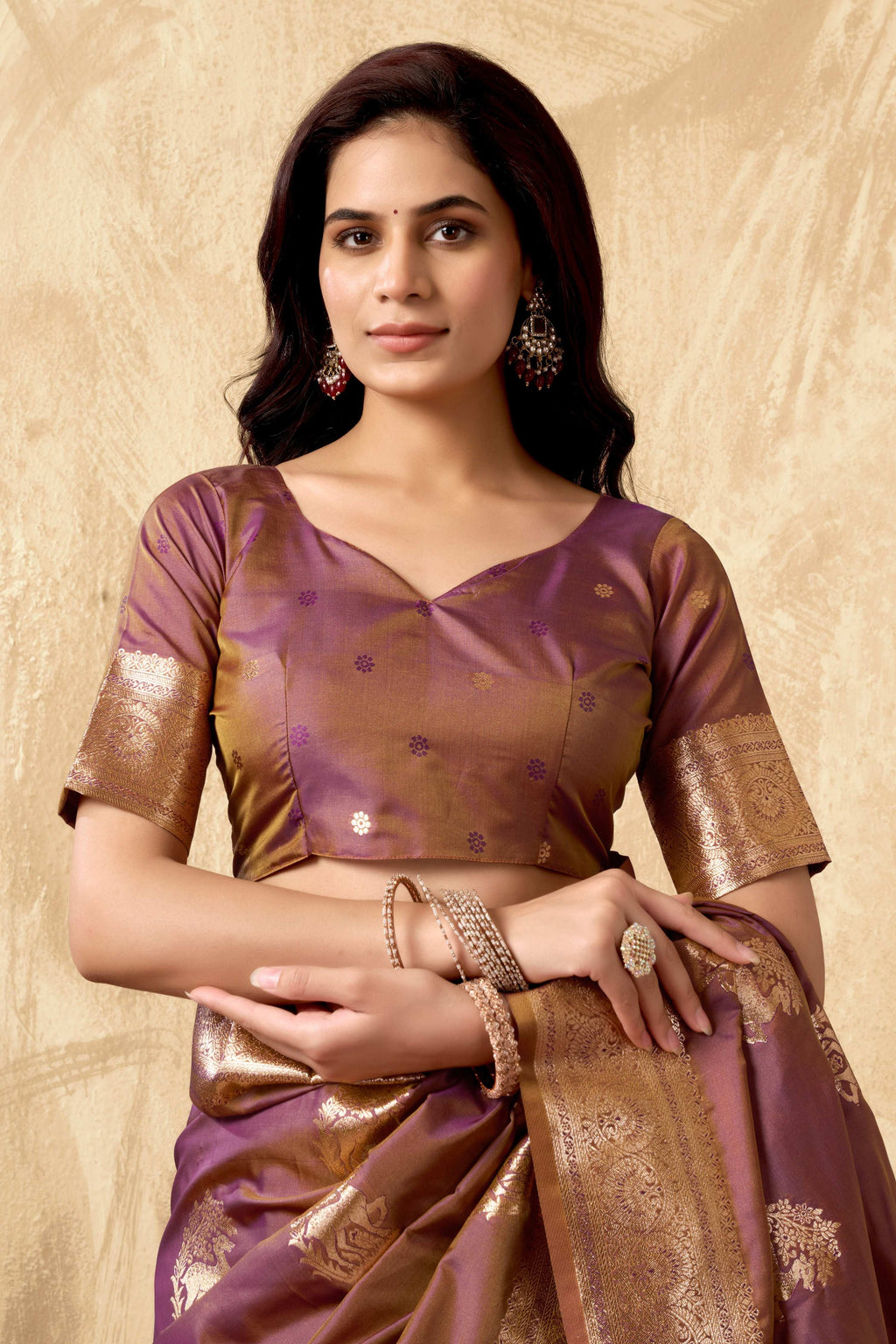 Jyoti Fashion Women's Wine Silk Zari Woven Saree with Blouse