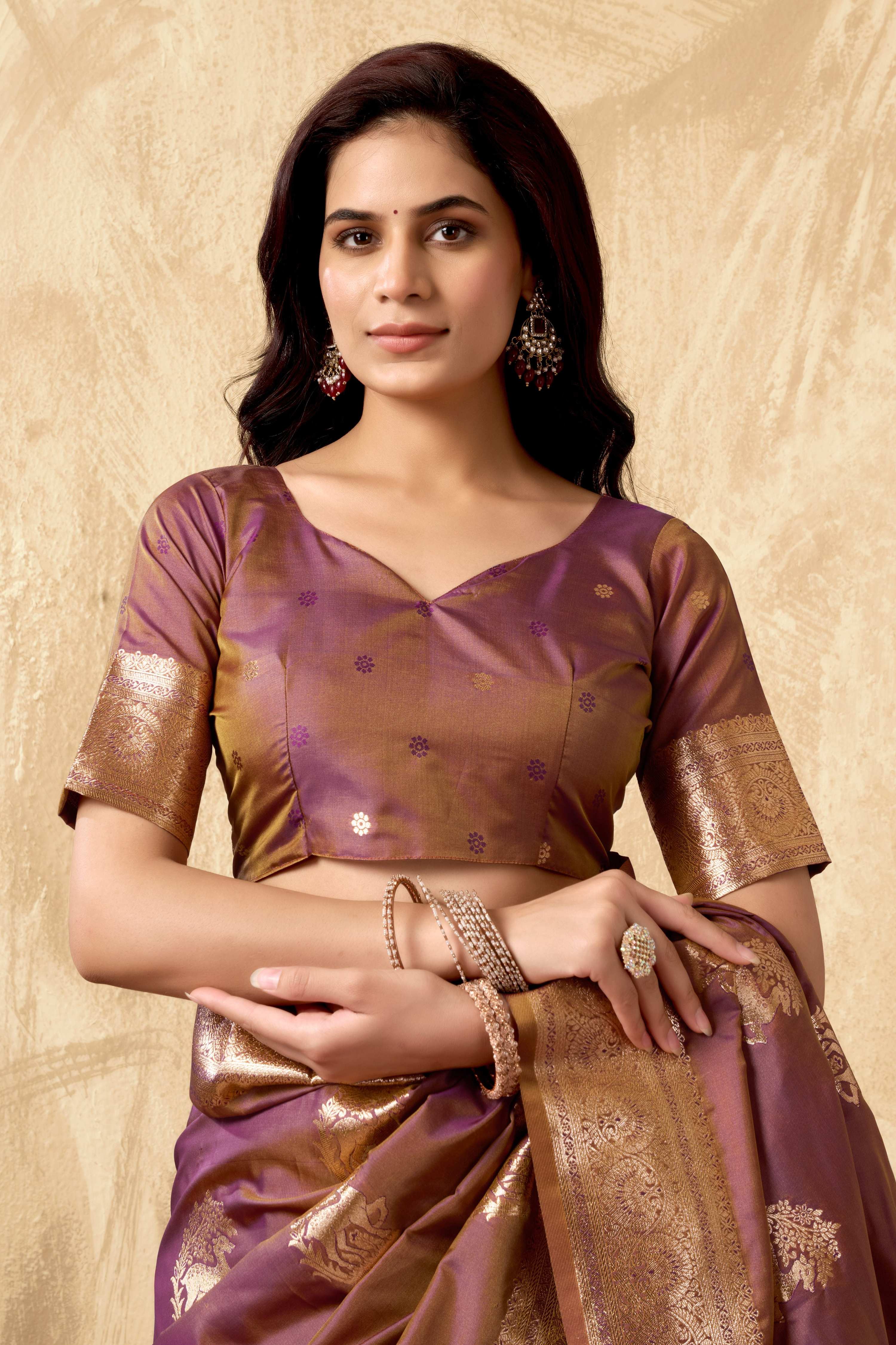 Jyoti Fashion Women's Wine Silk Zari Woven Saree with Blouse