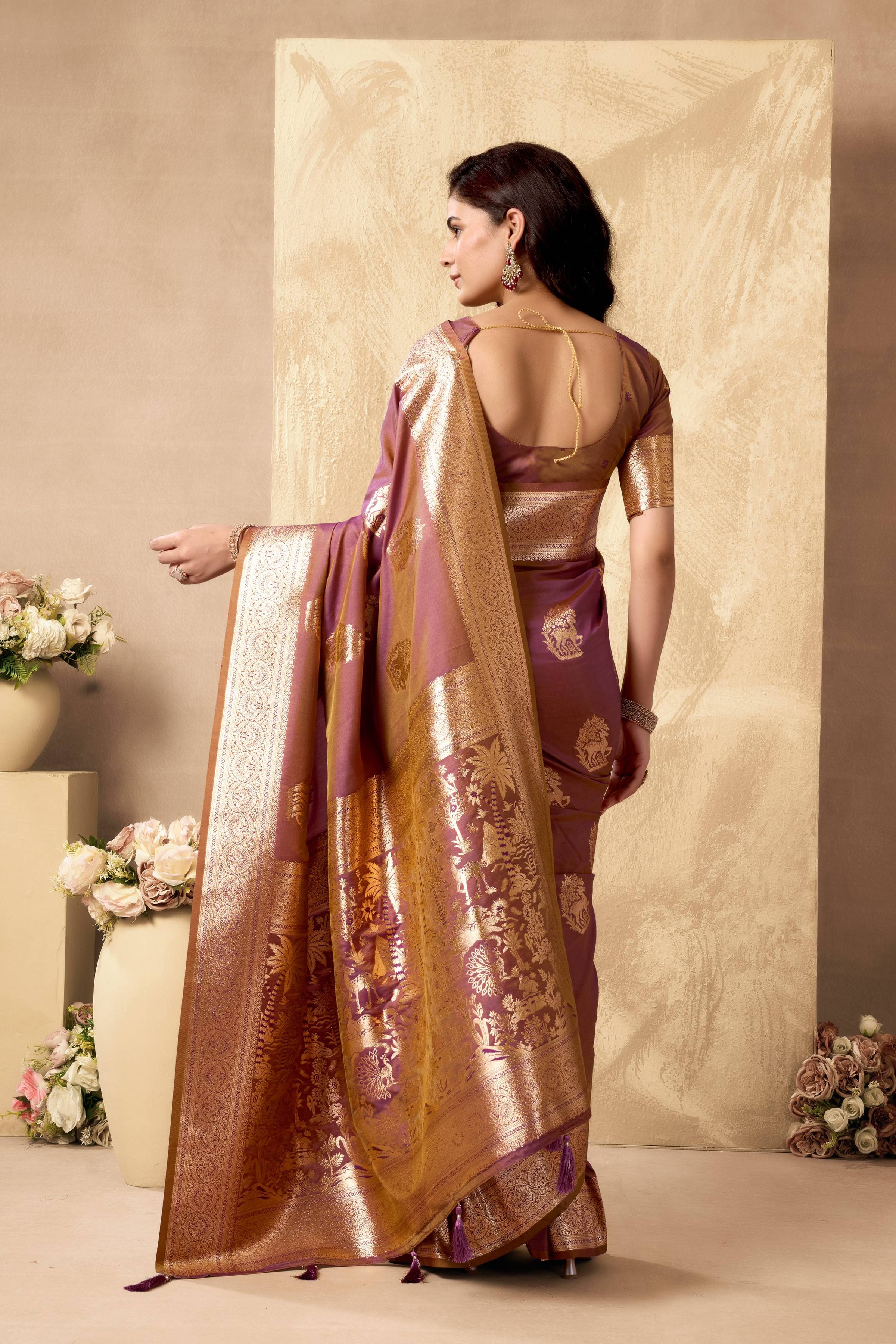 Jyoti Fashion Women's Wine Silk Zari Woven Saree with Blouse