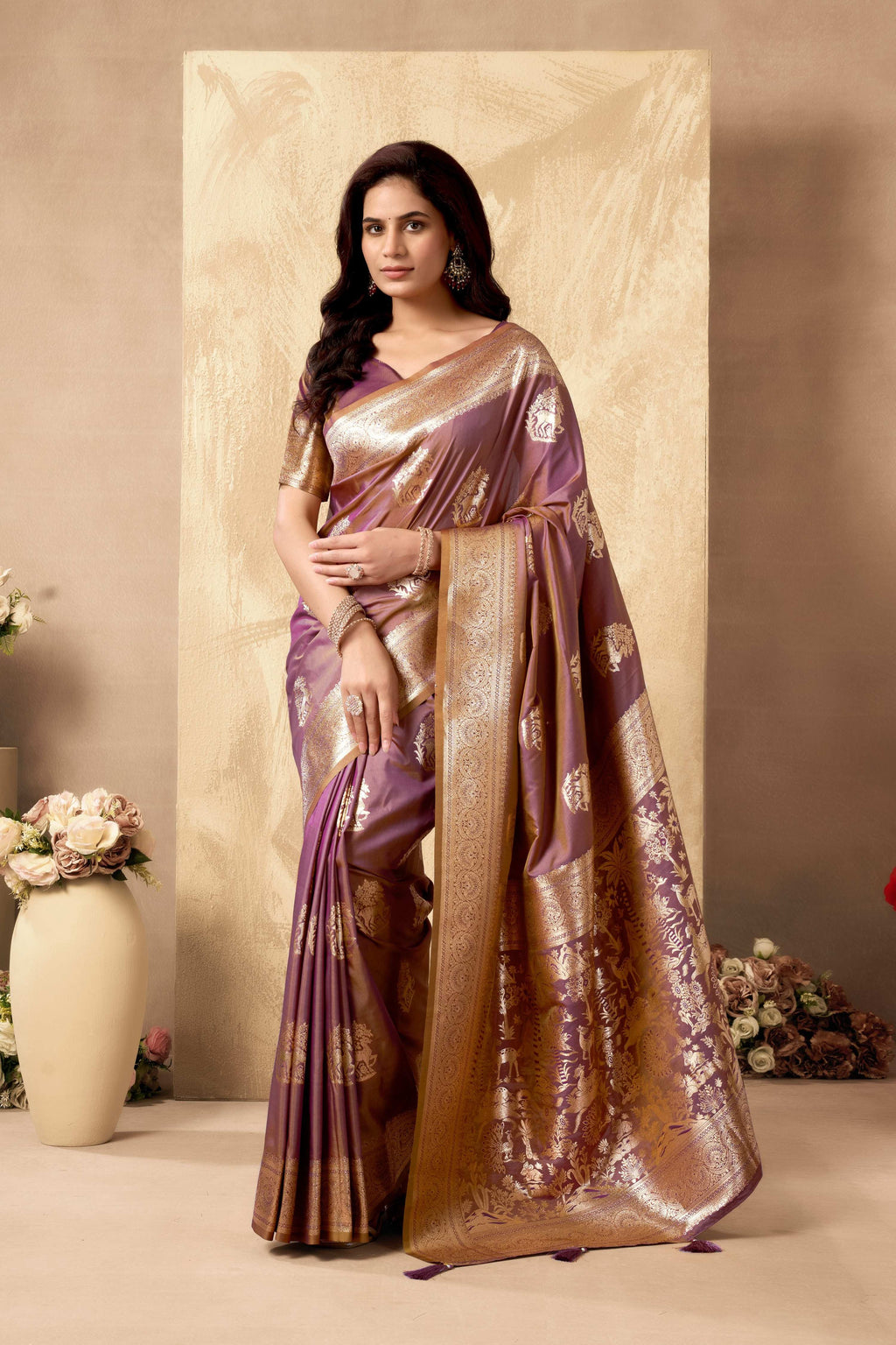 Jyoti Fashion Women's Wine Silk Zari Woven Saree with Blouse