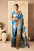 Jyoti Fashion Women's Sky Blue Silk Zari Woven Saree with Blouse
