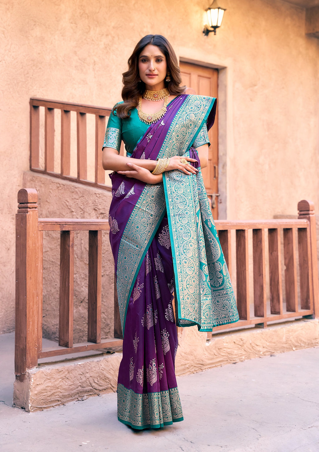Jyoti Fashion Women's Purple Silk Zari Woven Saree with Blouse