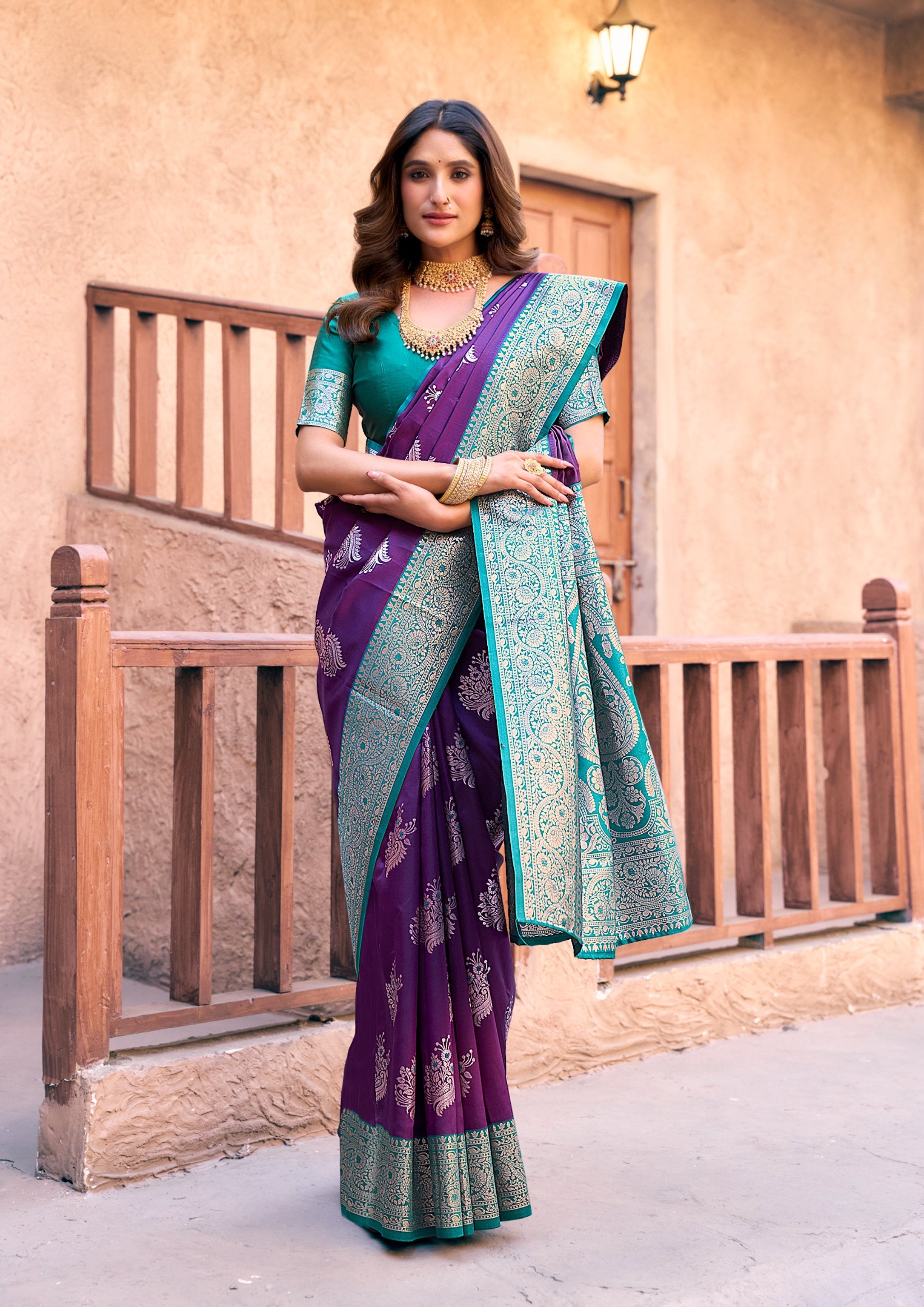 Jyoti Fashion Women's Purple Silk Zari Woven Saree with Blouse