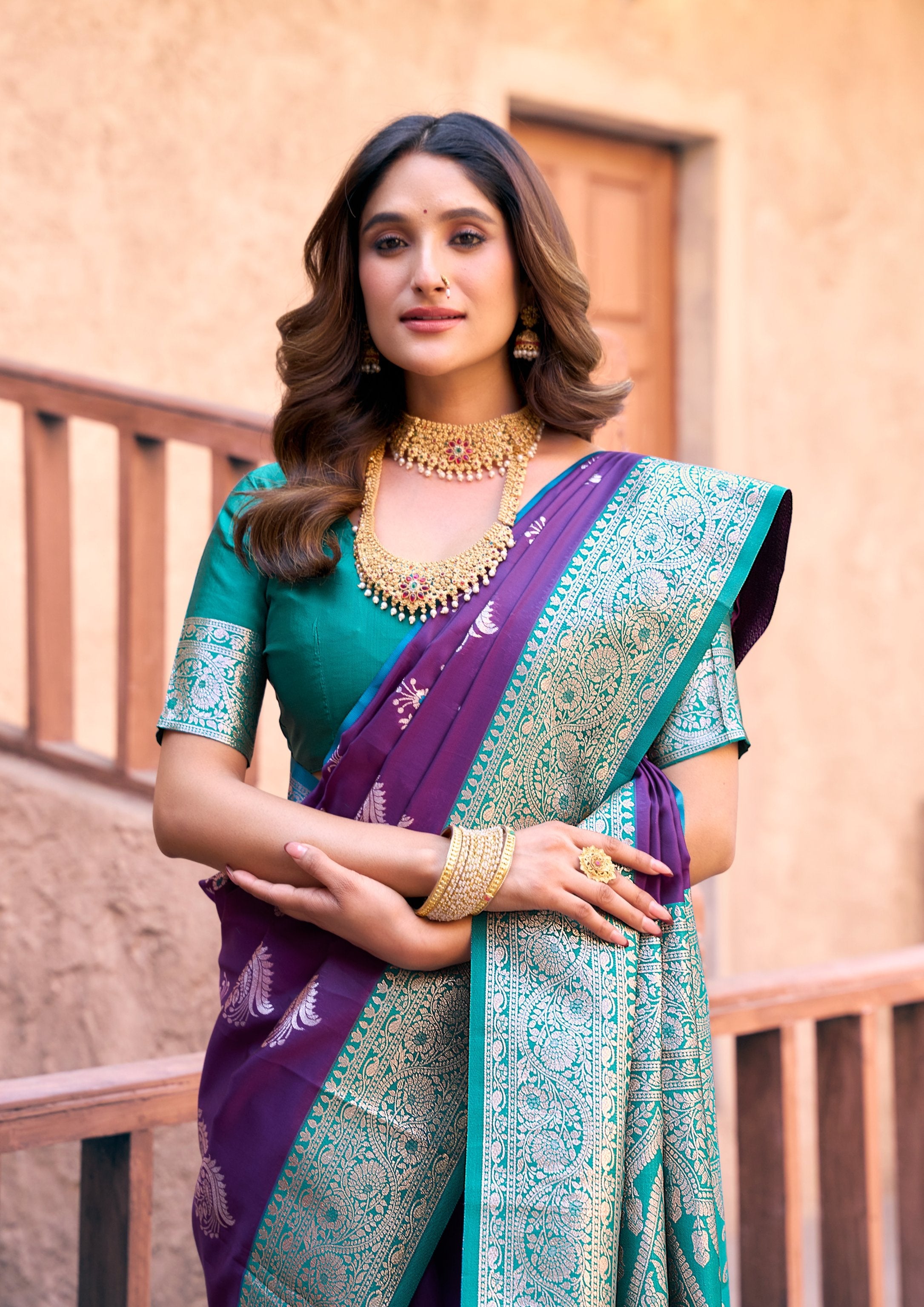 Jyoti Fashion Women's Purple Silk Zari Woven Saree with Blouse