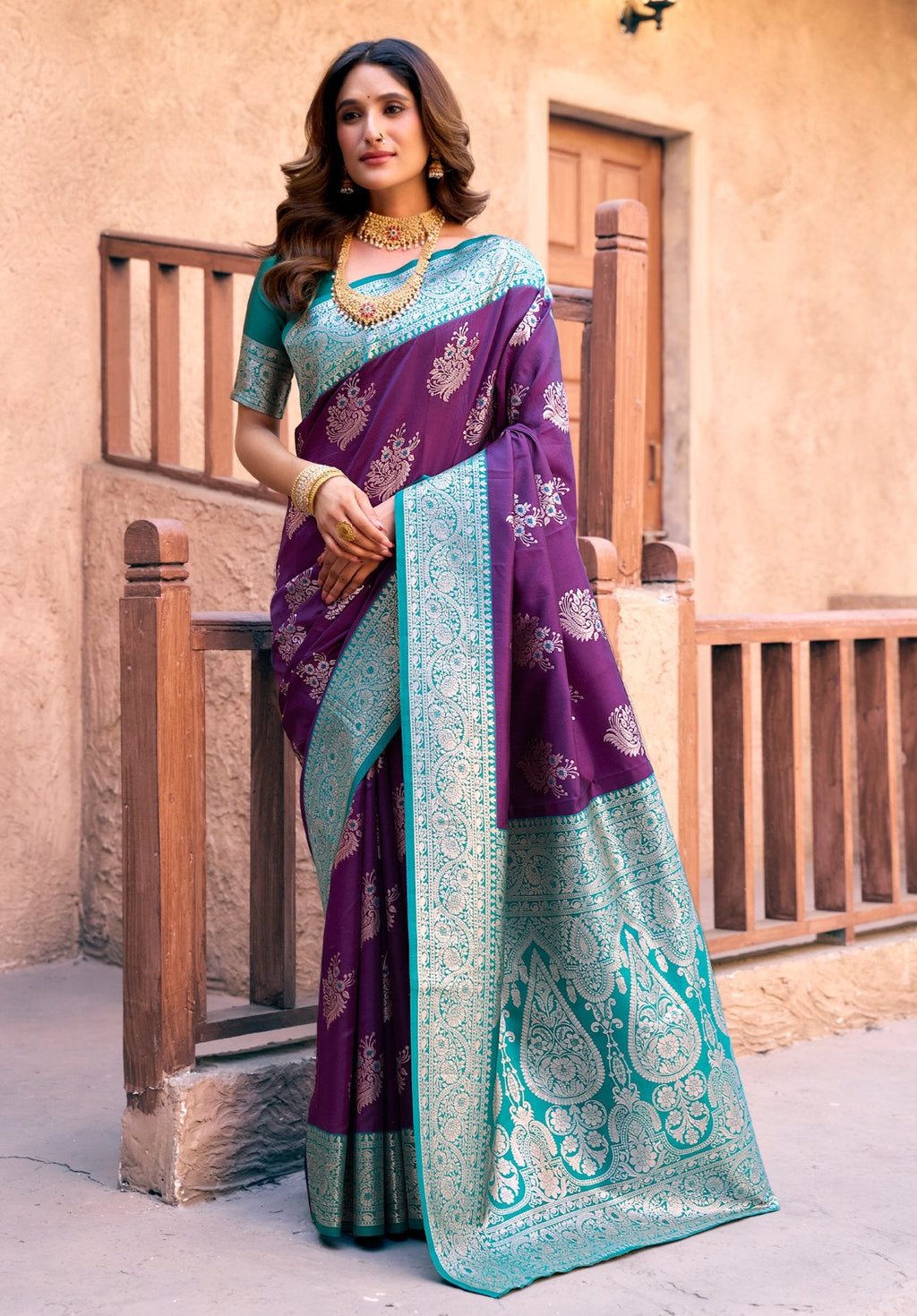 Jyoti Fashion Women's Purple Silk Zari Woven Saree with Blouse