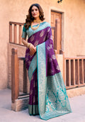 Jyoti Fashion Women's Purple Silk Zari Woven Saree with Blouse