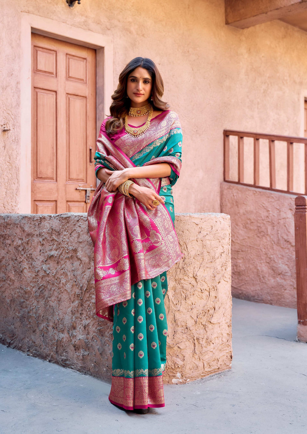 Jyoti Fashion Women's Turquoise Silk Zari Woven Saree with Blouse