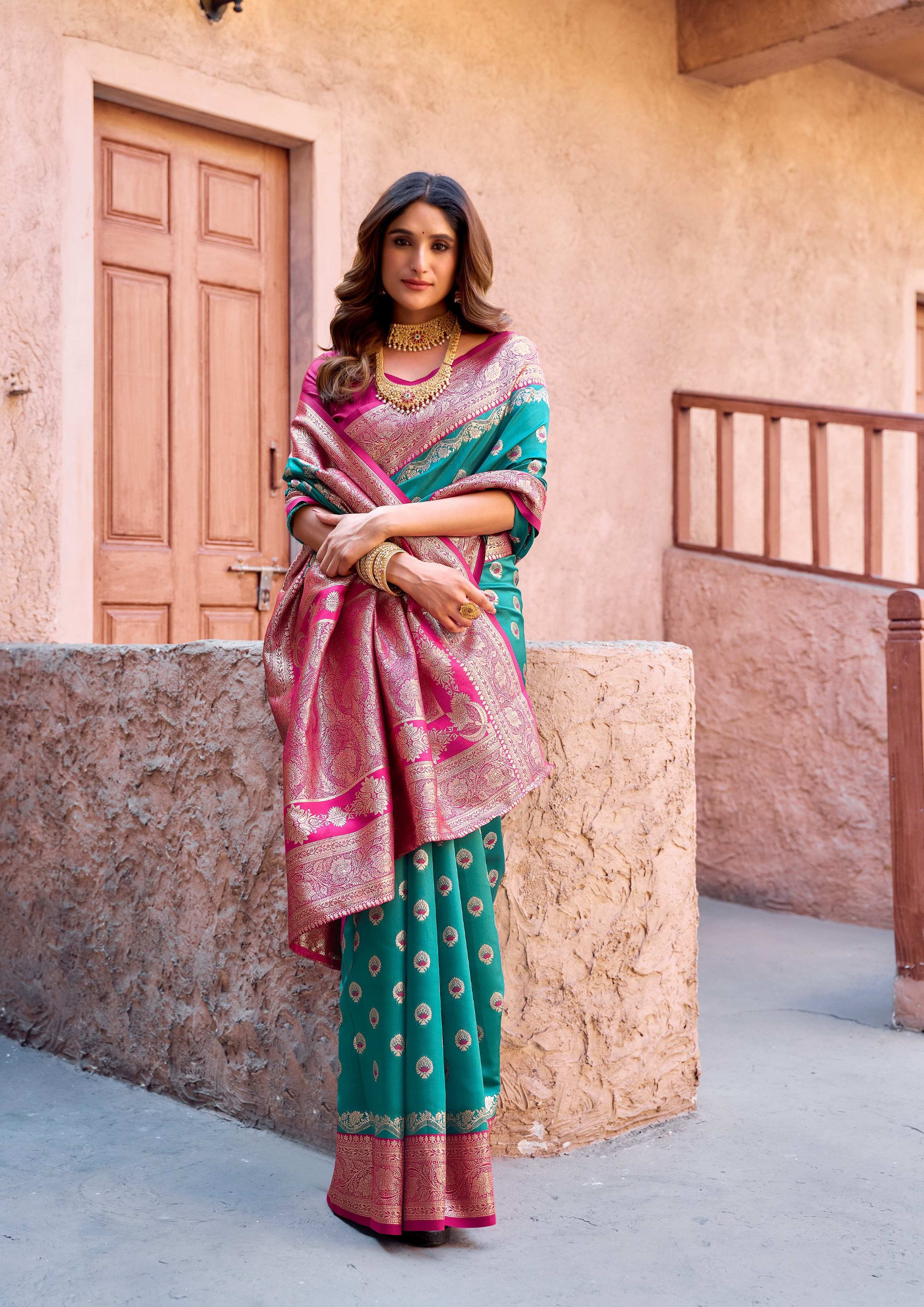 Jyoti Fashion Women's Turquoise Silk Zari Woven Saree with Blouse