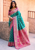 Jyoti Fashion Women's Turquoise Silk Zari Woven Saree with Blouse