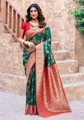 Jyoti Fashion Women's Bottle Green Silk Zari Woven Saree with Blouse