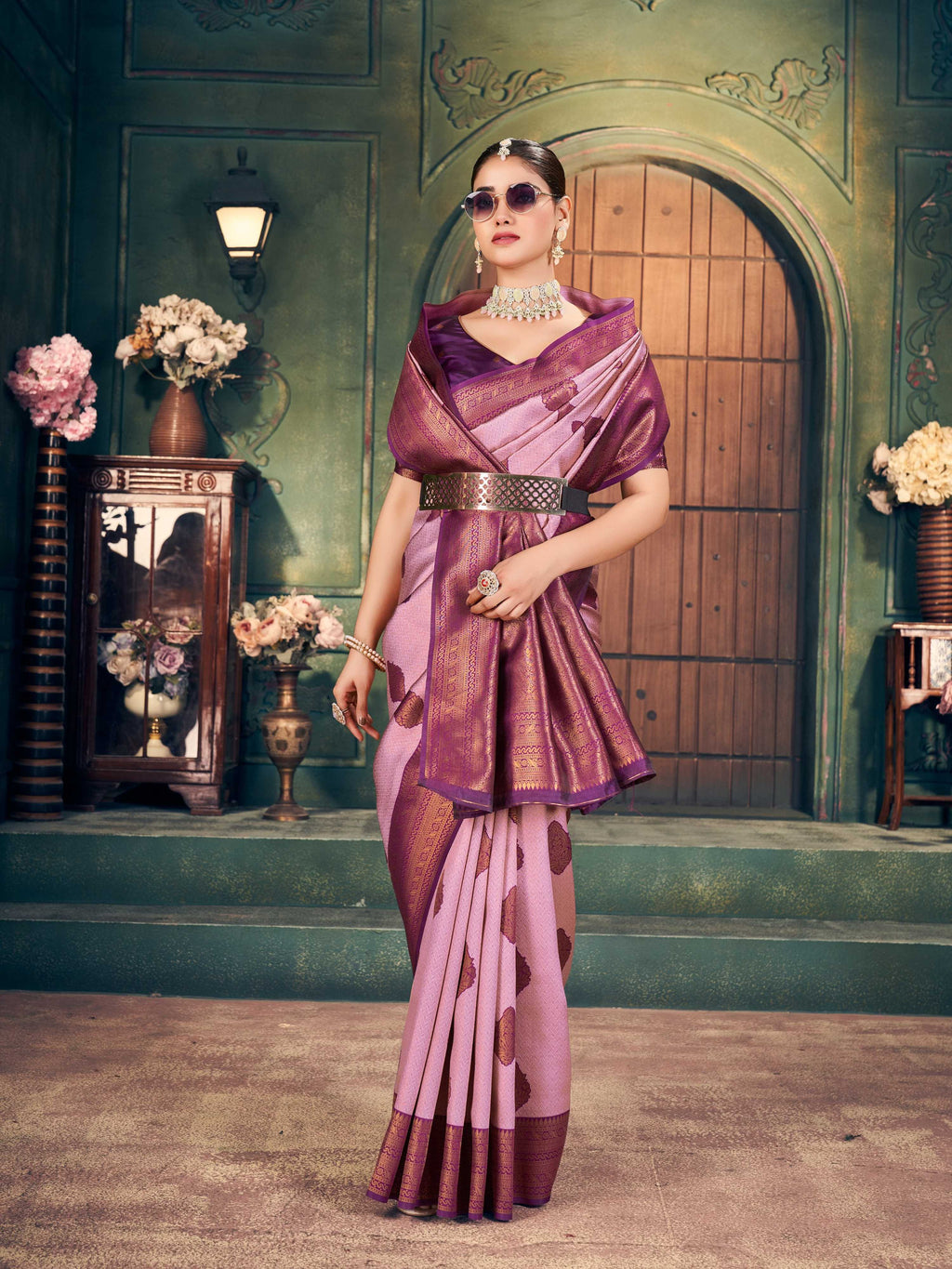 Jyoti Fashion Women's Light Purple Silk Zari Woven Saree with Blouse