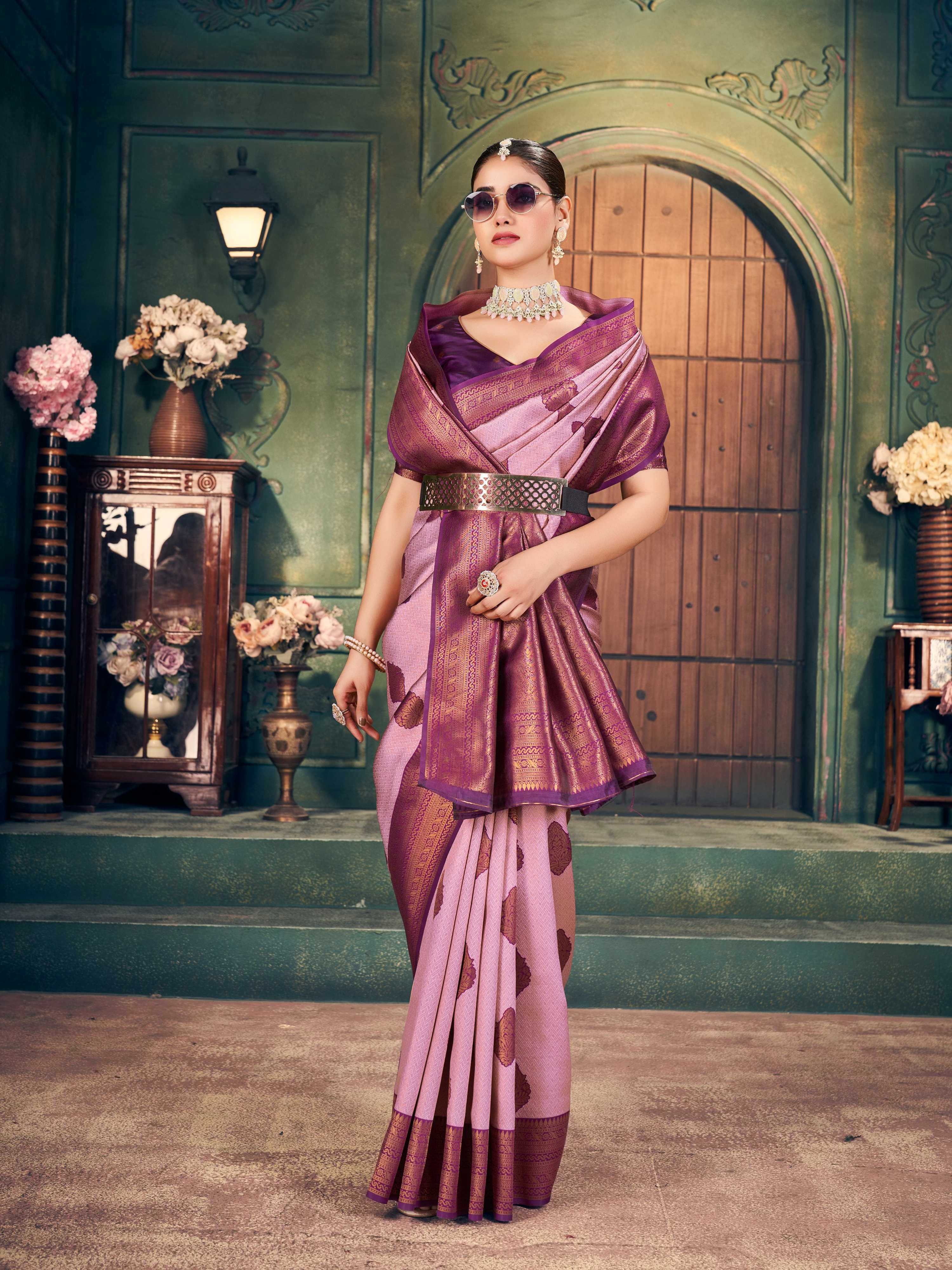 Jyoti Fashion Women's Light Purple Silk Zari Woven Saree with Blouse